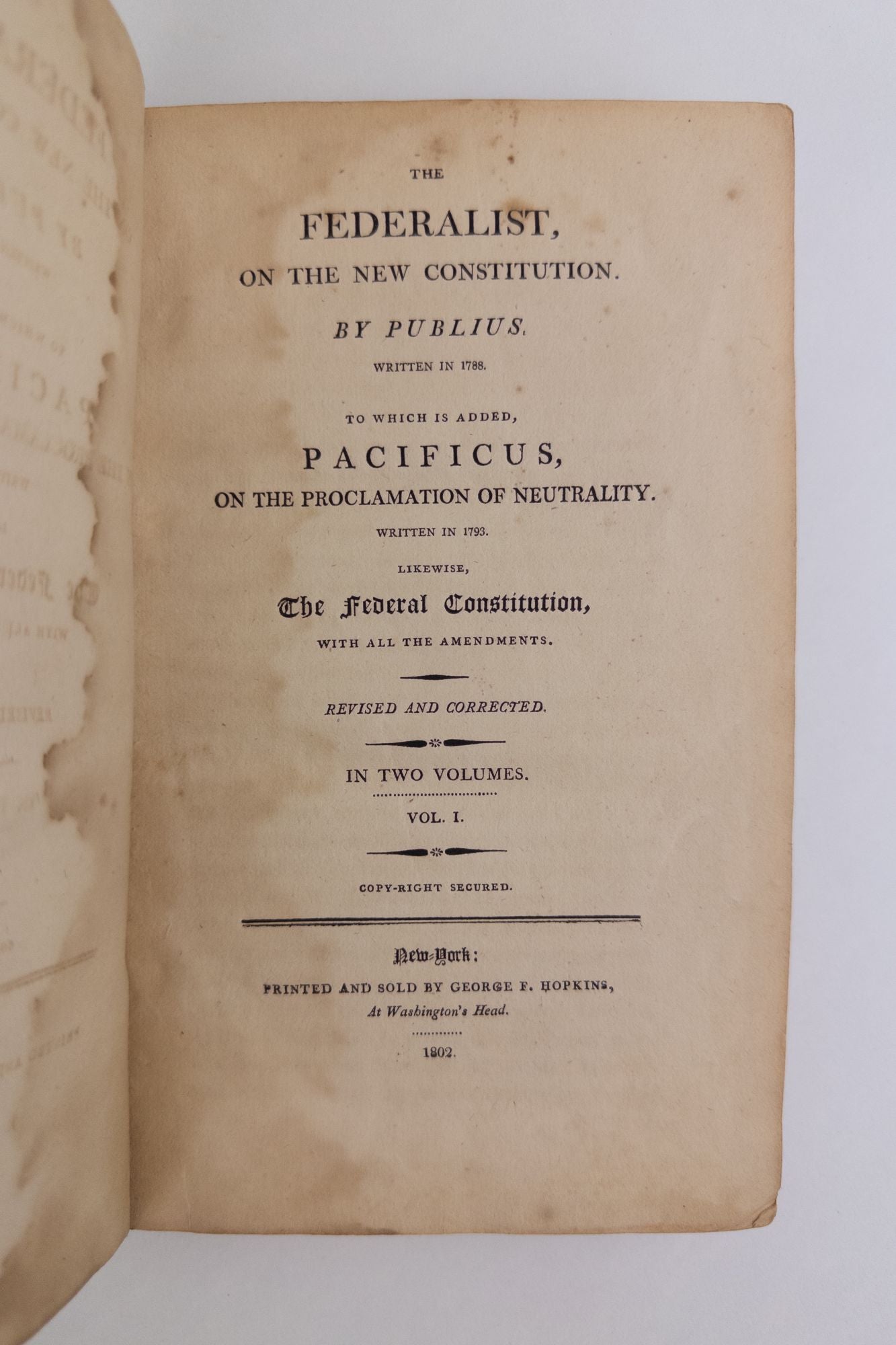 Product Image for THE FEDERALIST, ON THE NEW CONSTITUTION [TWO VOLUMES]