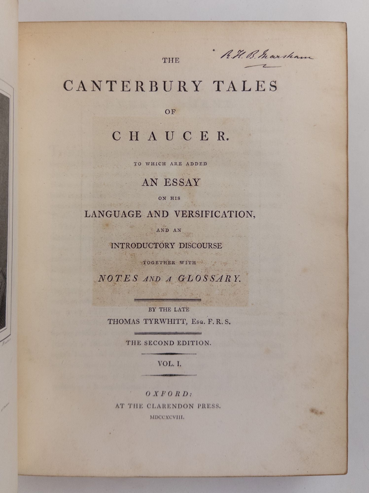 Product Image for THE CANTERBURY TALES OF CHAUCER. TO WHICH ARE ADDED AN ESSAY ON HIS LANGUAGE AND VERSIFICATION, AND AN INTRODUCTORY DISCOURSE: TOGETHER WITH NOTES AND A GLOSSARY. [Two volumes]