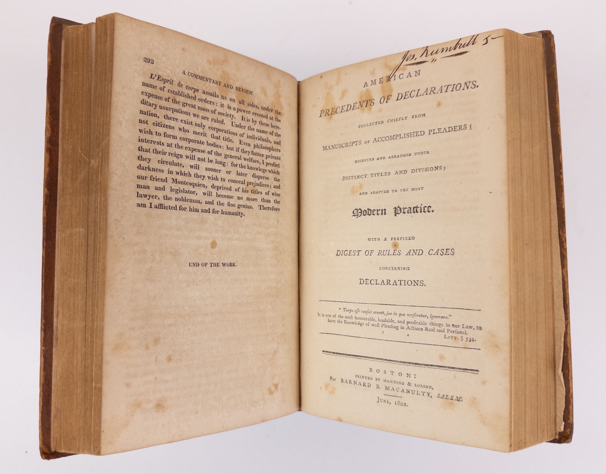 Product Image for A COMMENTARY AND REVIEW OF MONTESQIEU'S SPIRIT OF LAWS. PREPARED FOR PRESS FROM THE ORIGINAL MANUSCRIPT, IN THE HANDS OF THE PUBLISHER. TO WHICH ARE ANNEXED, OBSERVATIONS ON THE THIRTY-FIRST BOOK, BY THE LATE M. CONDORCET: AND TWO LETERS OF HELVETIUS, ON 