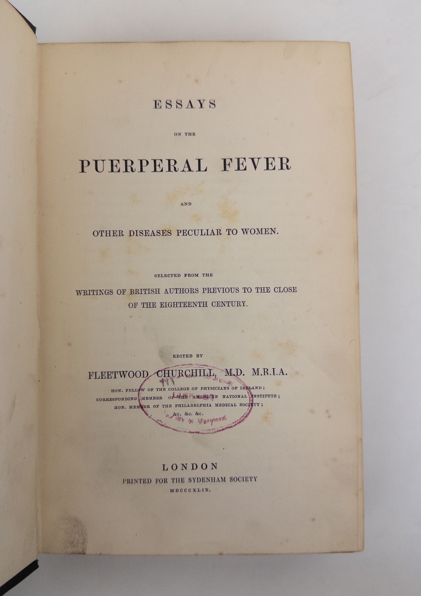 Product Image for ESSAYS ON THE PUERPERAL FEVER AND OTHER DISEASES PECULIAR TO WOMEN [With Signed CDV]