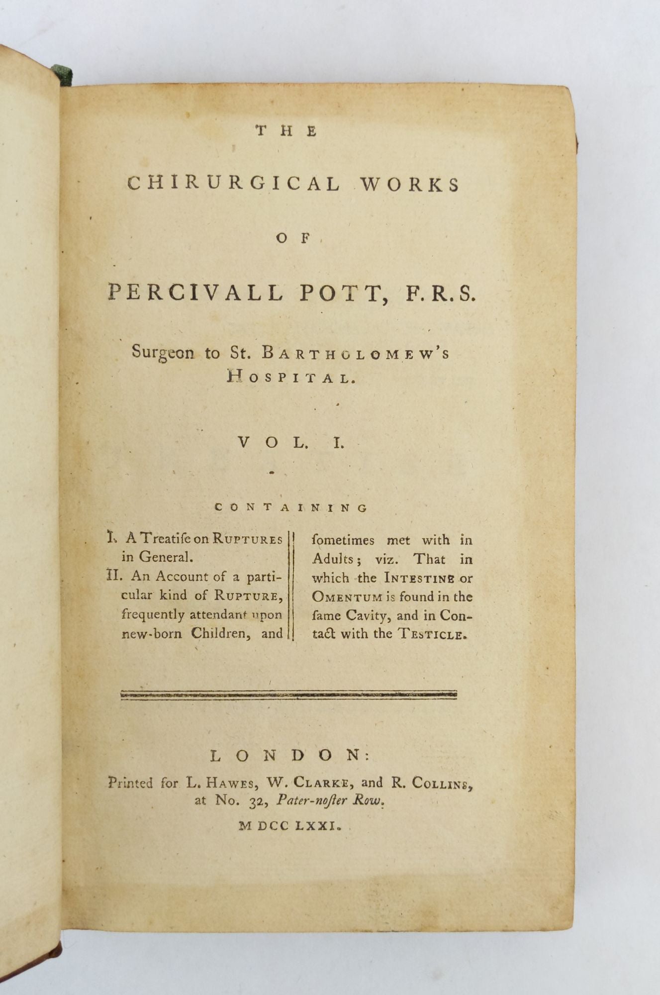 Product Image for THE CHIRURGICAL WORKS OF PERCIVAL POTT, F.R.S. [Volumes I-IV, Only]