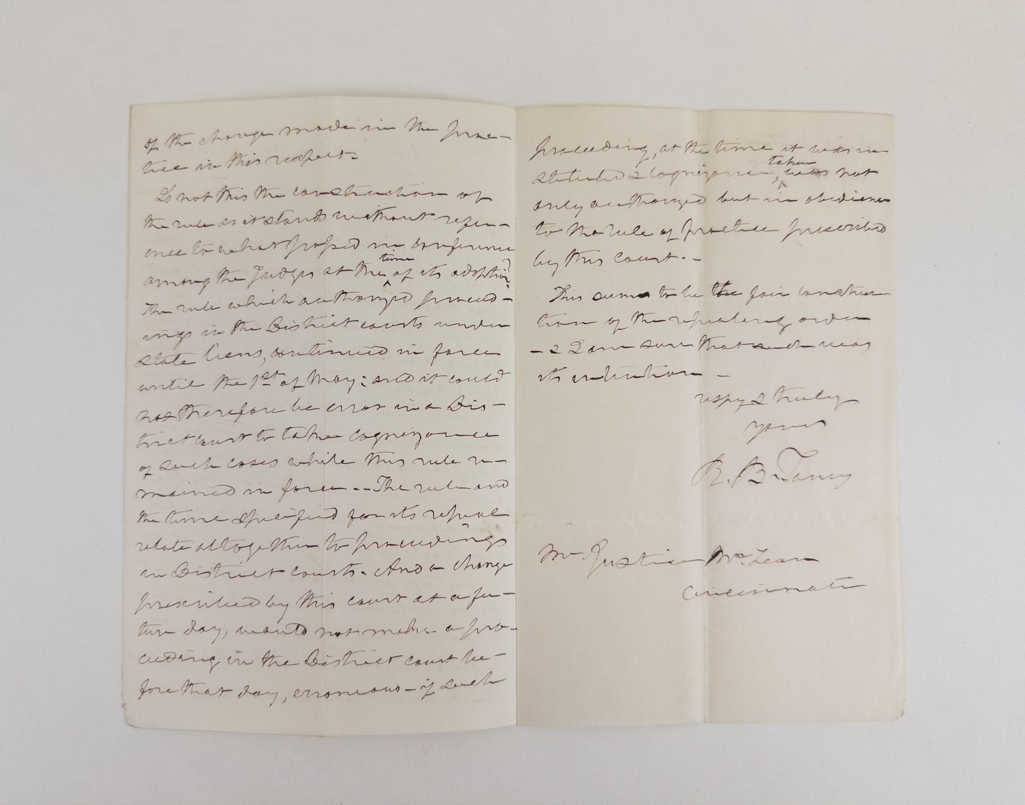 Product Image for ROGER B. TANEY | SIGNED LETTER TO ASSOCIATE JUSTICE MCLEAN (1859)