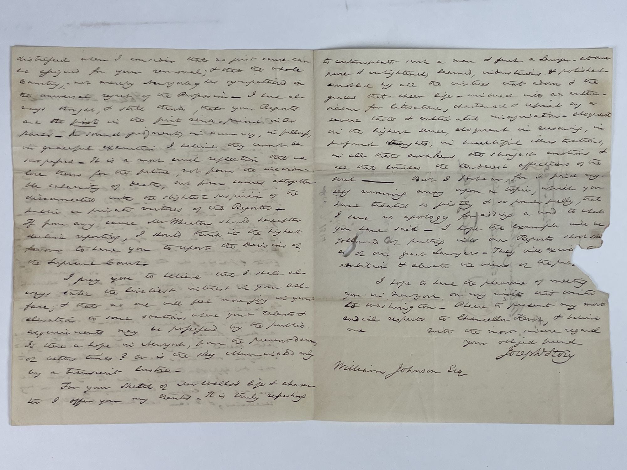 Product Image for JOSEPH STORY | AUTOGRAPH LETTER TO WILLIAM JOHNSON (1824)