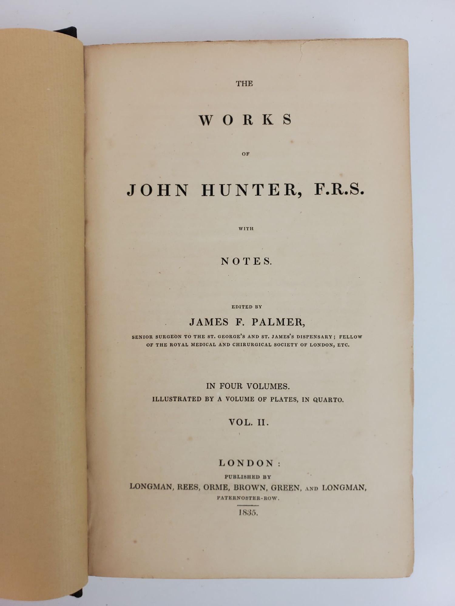 Product Image for THE WORKS OF JOHN HUNTER, F. R. S. WITH NOTES. IN FOUR VOLUMES, ILLUSTRATED BY A VOLUME OF PLATES, IN QUARTO [Five Volumes in Total]