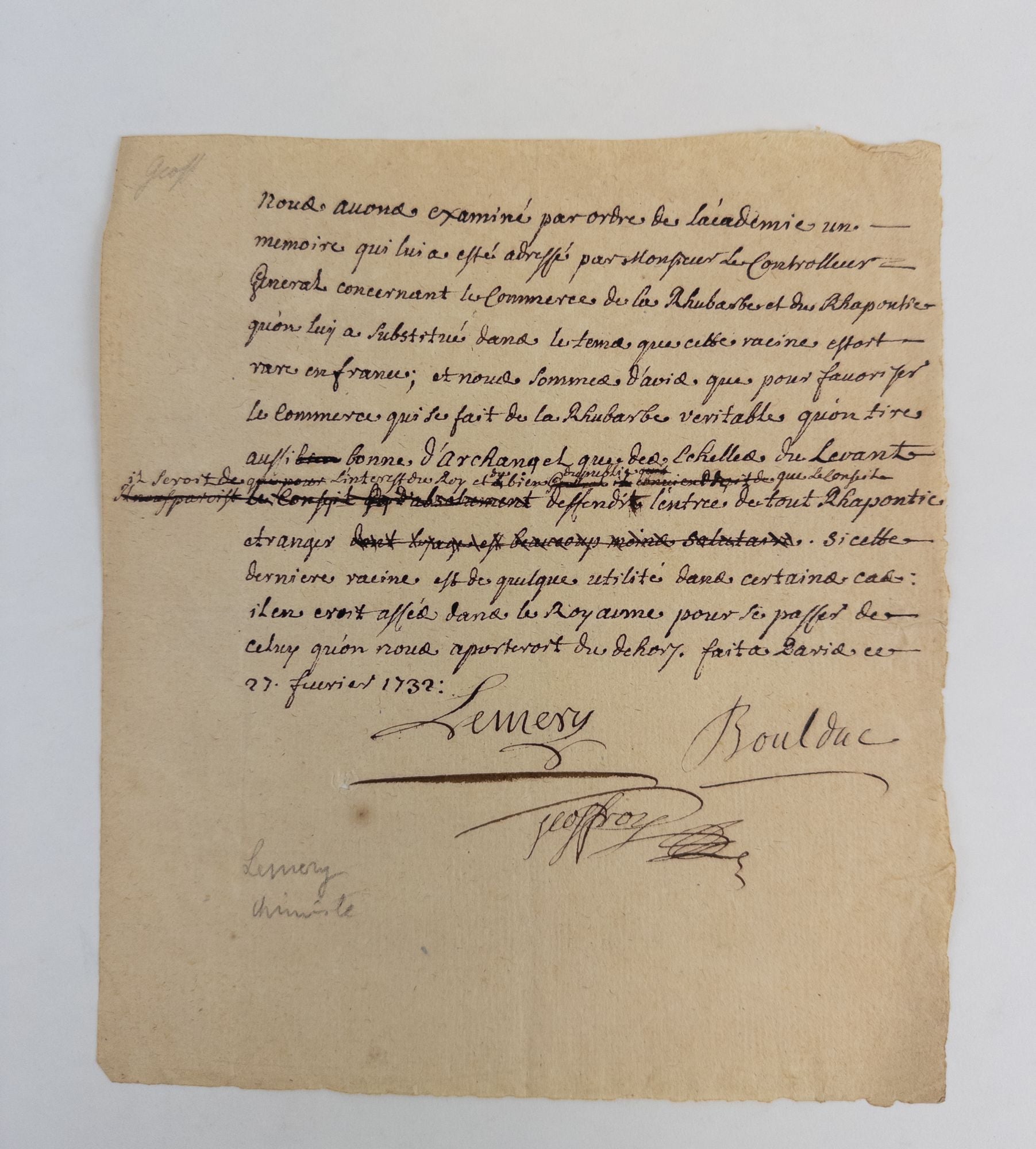 Product Image for MANUSCRIPT | SIGNED BY LÉMERY, BOULDUC, AND GEOFFROY