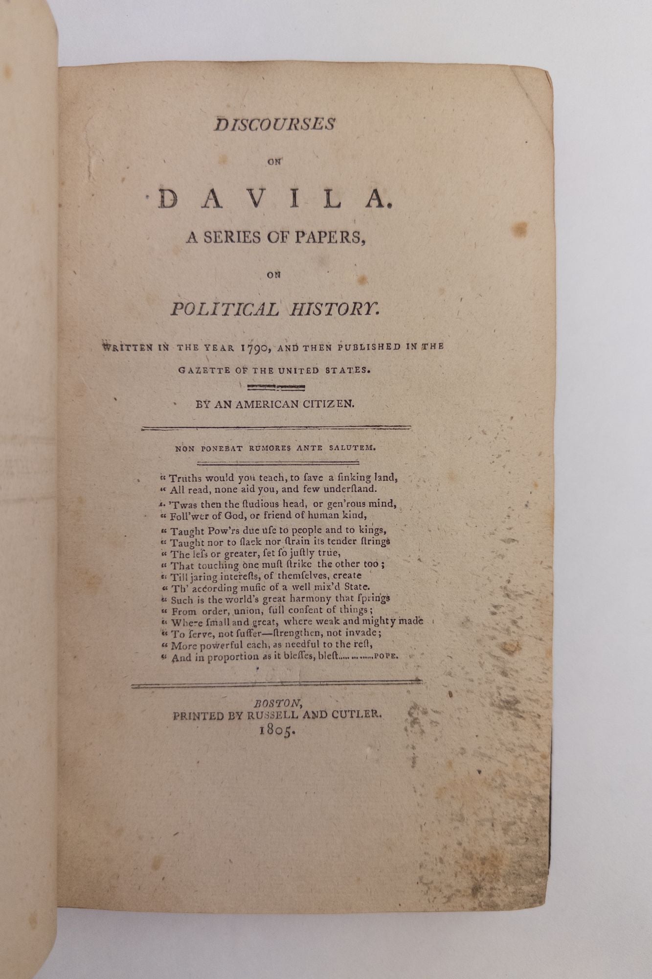 Product Image for DISCOURSES ON DAVILA: A SERIES OF PAPERS ON POLITICAL HISTORY