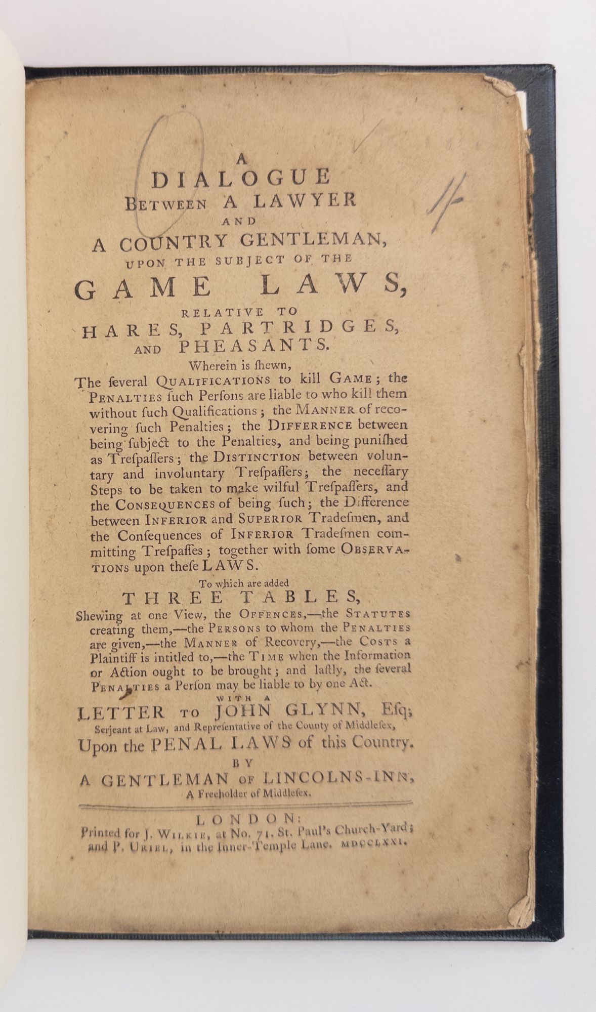 Product Image for A DIALOGUE BETWEEN A LAWYER AND A COUNTRY GENTLEMAN, UPON THE SUBJECT OF THE GAME LAWS, RELATIVE TO HARES, PARTRIDGES, AND PHEASANTS. WHEREIN IS SHEWN, THE SEVERAL QUALIFICATIONS TO KILL GAME; THE PENALTIES SUCH PERSONS ARE LIABLE TO WHO KILL THEM WITHOUT