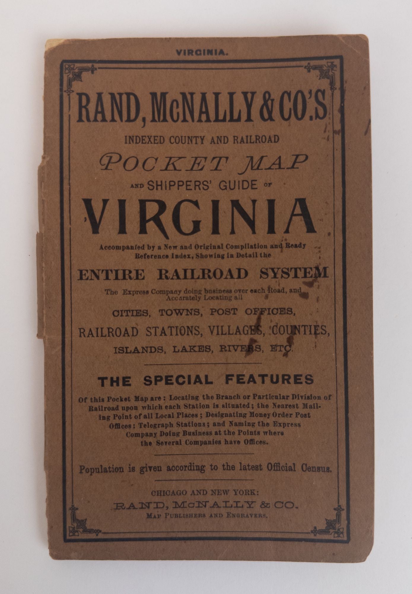 Product Image for Rand, McNally & Co.'s Indexed County and Railroad Pocket Map and Shippers' Guide of Virginia Accompanied by a New and Original Compilation and Ready Reference Index, Showing in Detail the Entire Railroad System, The Express Company Doing Business over eac